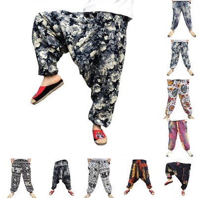 Herrenmode Retro Ethno Hip-Hop Druck Elastische Taille Lange Baggy Haremshose