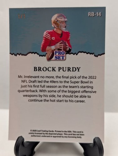 Brock Purdy 2025 Pro Set Super Prismatic Gold #rd 1/1 MADE 49ers RARE One of One - Picture 2 of 2