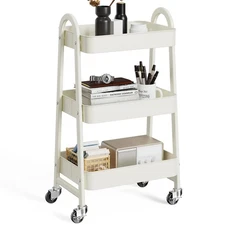 3 Tier Utility Rolling Cart Metal Mobile Storage Shelf with Lockable Caster