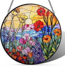 Stained Glass Window Hanging, Large Rainbow Maker Sun Catcher Kit, Flowers Plant