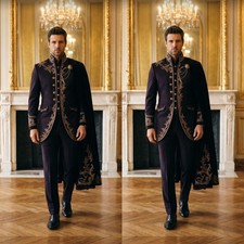 Men's Suits with Long Cape Gold Embroidery Wedding Evening Party Prom 2Pieces