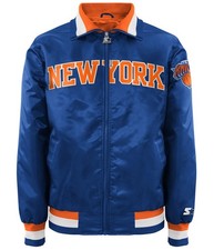 STARTER Mens New York Knicks Satin Varsity Jacket, Blue, Large