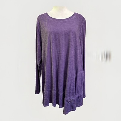 Logo Lori Goldstein Purple Tunic Top Shirt Asymmetrical Lightweight Layer Large