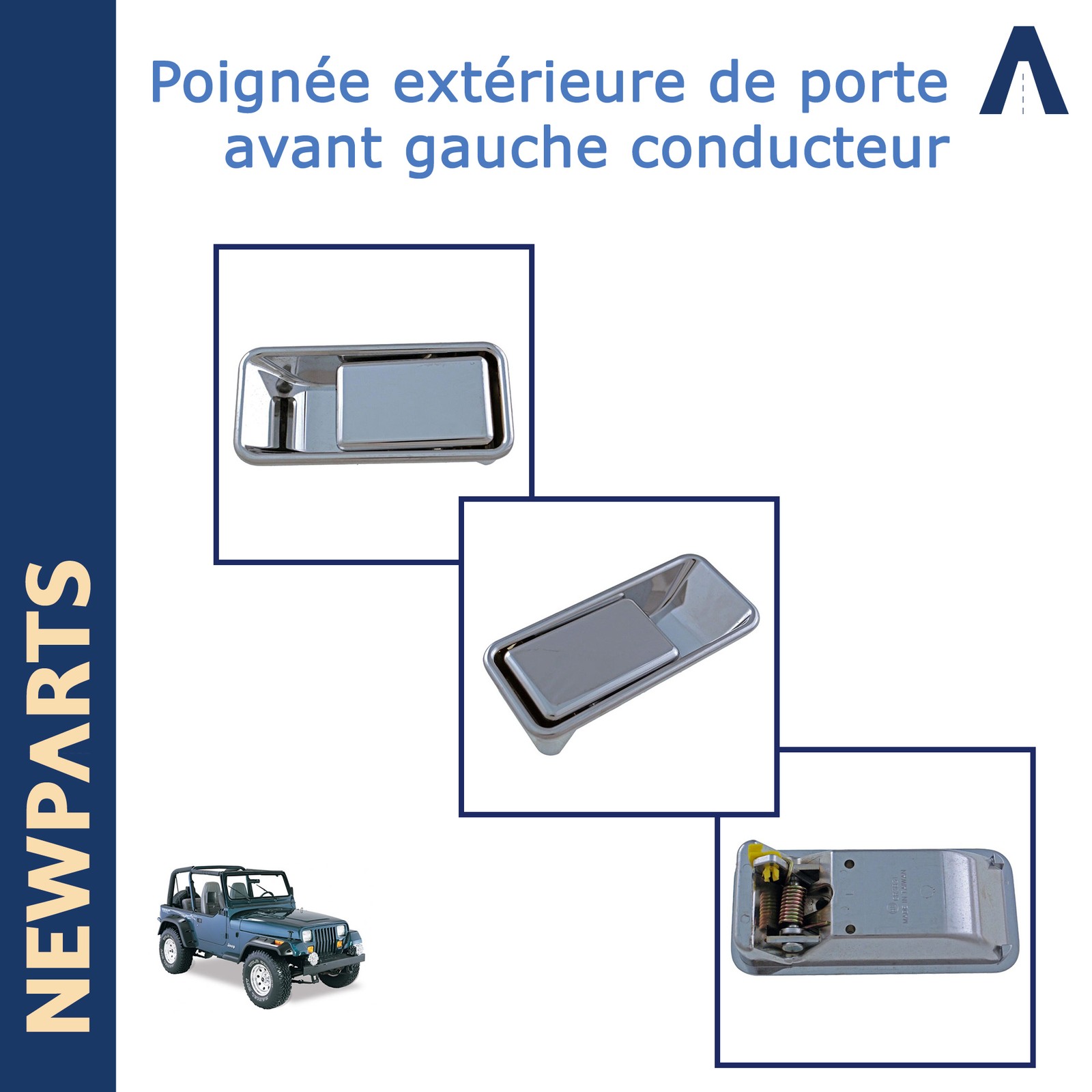 Poignée de portière conducteur Jeep Wrangler II de 2007 à 2018 remplacement carrosserie