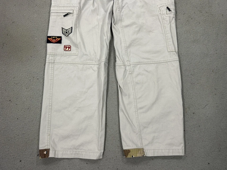 Y2K Bugle Boy Pants Mens 30x29 Khaki Cargo Utility Zip Pockets Camo Trim Patches - Image 3 of 4