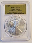 2025 American Silver Eagle PCGS MS-70 First Strike 1 of 2025 Gold Foil Label