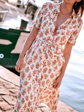 EUC Sezane Adele Floral Midi Shirtdress White Red 36, 4, S
