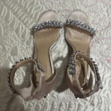 Jewels Badgley Mischka Rhinestone Strappy Block Heel Ankle Strap Satin Champagne
