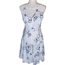 Chaps Ralph Lauren Dress 10 Floral Fit & Flare Sleeveless Black White A-Line