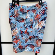 Laguna Originals Swim Trunks Mens XL Blue Red Tropical Palm Print Board Shorts