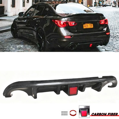 LED LIGHTCarbon Fiber Rear Bumper Diffuser Lip Fits Infiniti Q50 2014-2017
