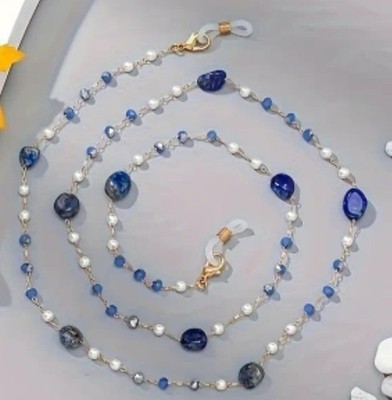 Pair Eyewear topper eyeglasses chain blue beaded faux pearl anti-loss necklace