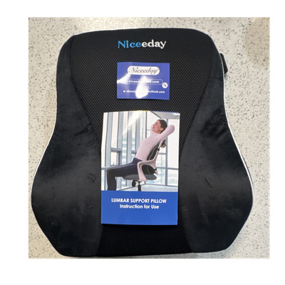 Niceeday Lumbar Roll Back Support Pillow w/ Adjustable Strap, Black/Blue