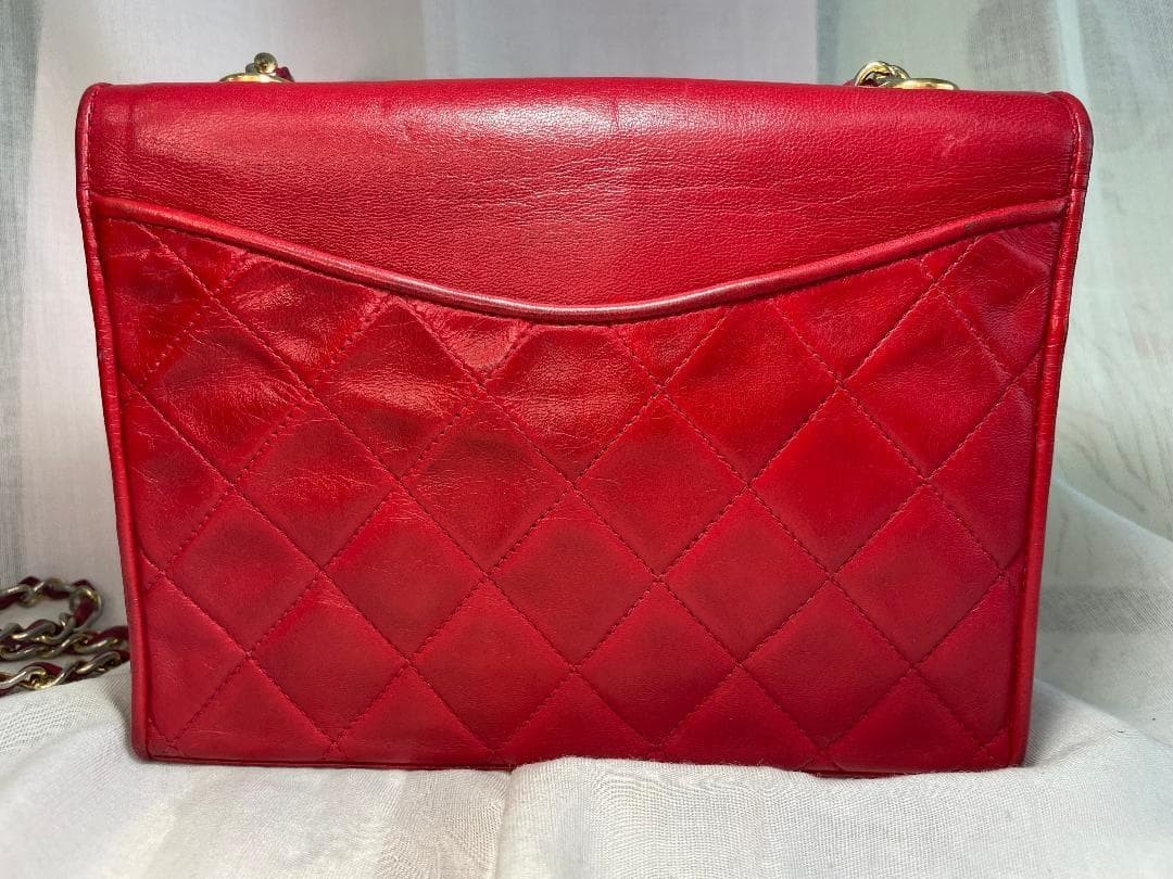 CHANEL Lambskin Quilted Small Single Flap Red Shoulder Bag Repainted G167 thumbnail 13