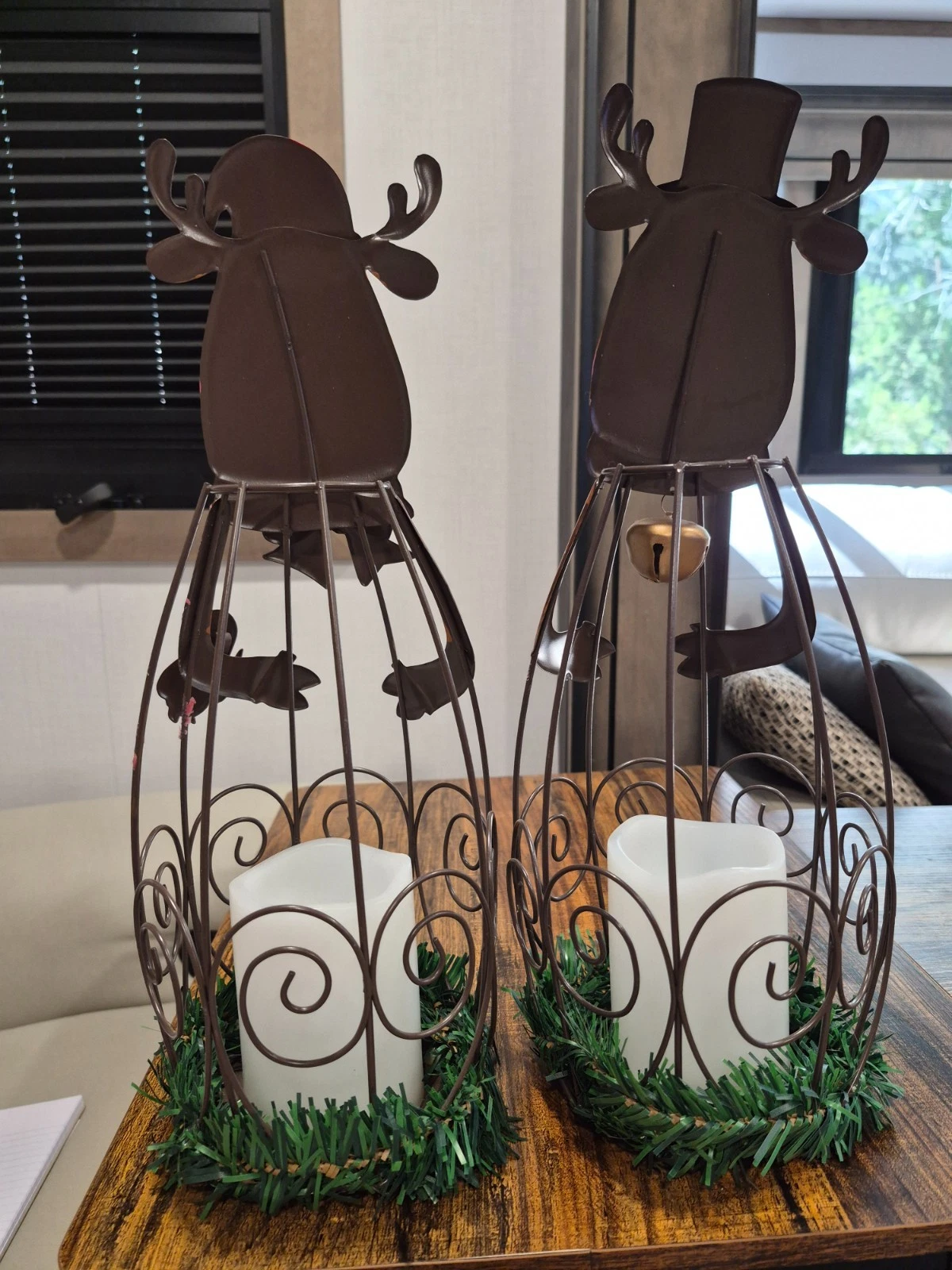 Set of 2 Christmas Reindeer Lanterns with LED Candles 15 x 6 inches image 2