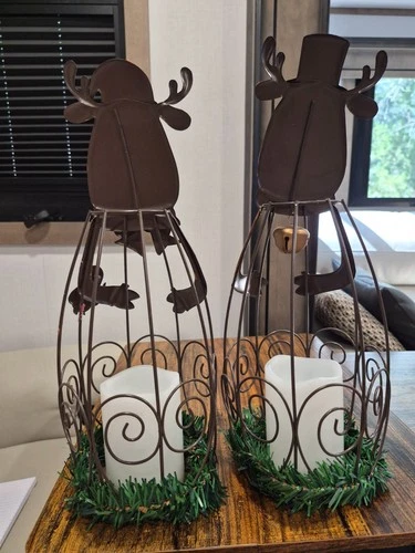 Set of 2 Christmas Reindeer Lanterns with LED Candles 15 x 6 inches image 2
