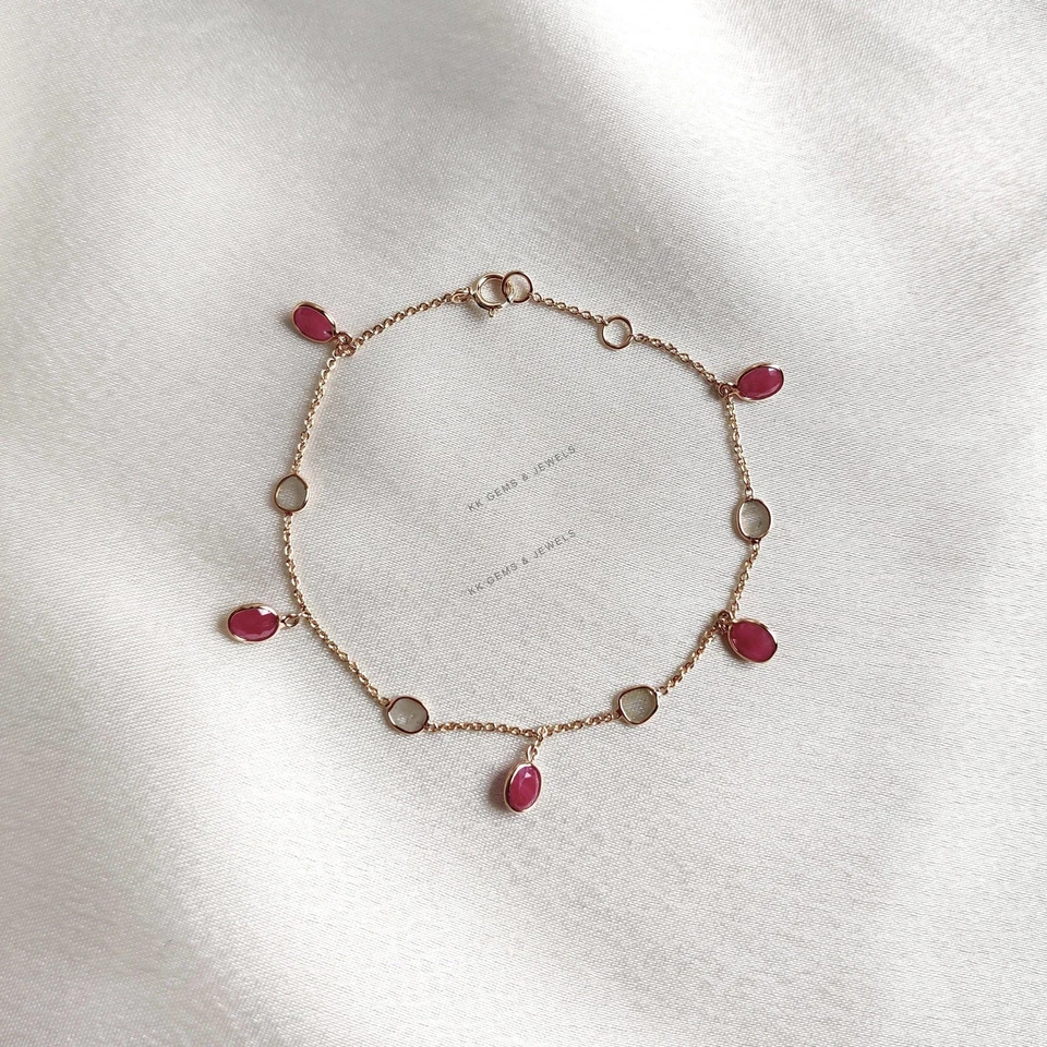 2.73 Ct Natural Ruby and Diamond Polki Bracelet 14K Yellow Gold Dainty Design - Image 3 of 4
