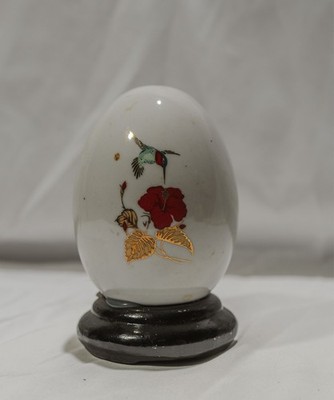 Vintage Hand Painted Hummingbirds From Inside Glass Eggs W/Wood Stand
