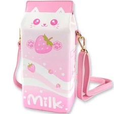 Strawberry Milk Cat Purse | Pink Pastel Kawaii Anime Ears Paws Crossbody Bag ...
