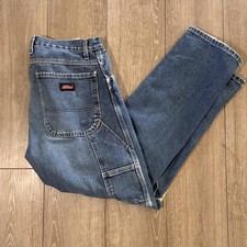 Y2k Dickies faded distressed carpenter dark wash workwear denim jeans waist 34