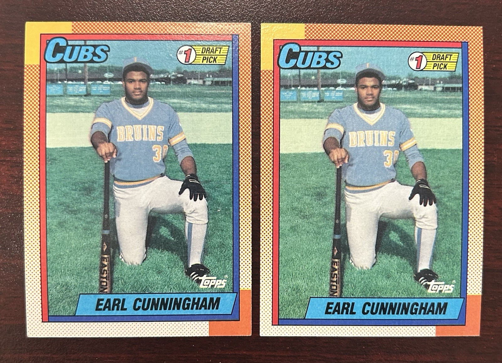 1990 Topps - EARL CUNNINGHAM #134 (2-Card LOT) #1 Draft Pick - Chicago Cubs (RC)