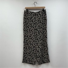 Ann Taylor LOFT Floral High Rise Wide Leg Crop Pull-On Relax Pants Black Medium