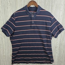 Eddie Bauer Golf Polo Shirt Men's XL Blue Red Striped Short Sleeve Collared