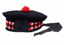 100 Pure Wool Scottish Balmoral Diced Hat Red,White  Black balmoral hat