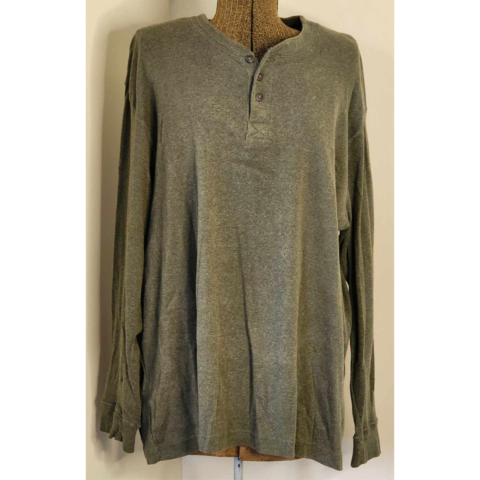 Basic Edition Green Quarter Button Long Sleeve Sh… - image 1