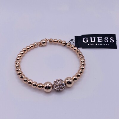 Guess Goldtone Rhinestone Beaded Bracelet New Magnetic