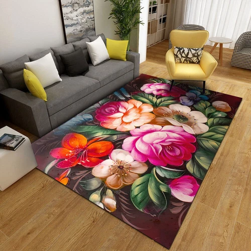 Alfombra de terciopelo floral 3D vintage alfombra de piso para sala de estar dormitorio antideslizante lavable - Imagen 18 de 22