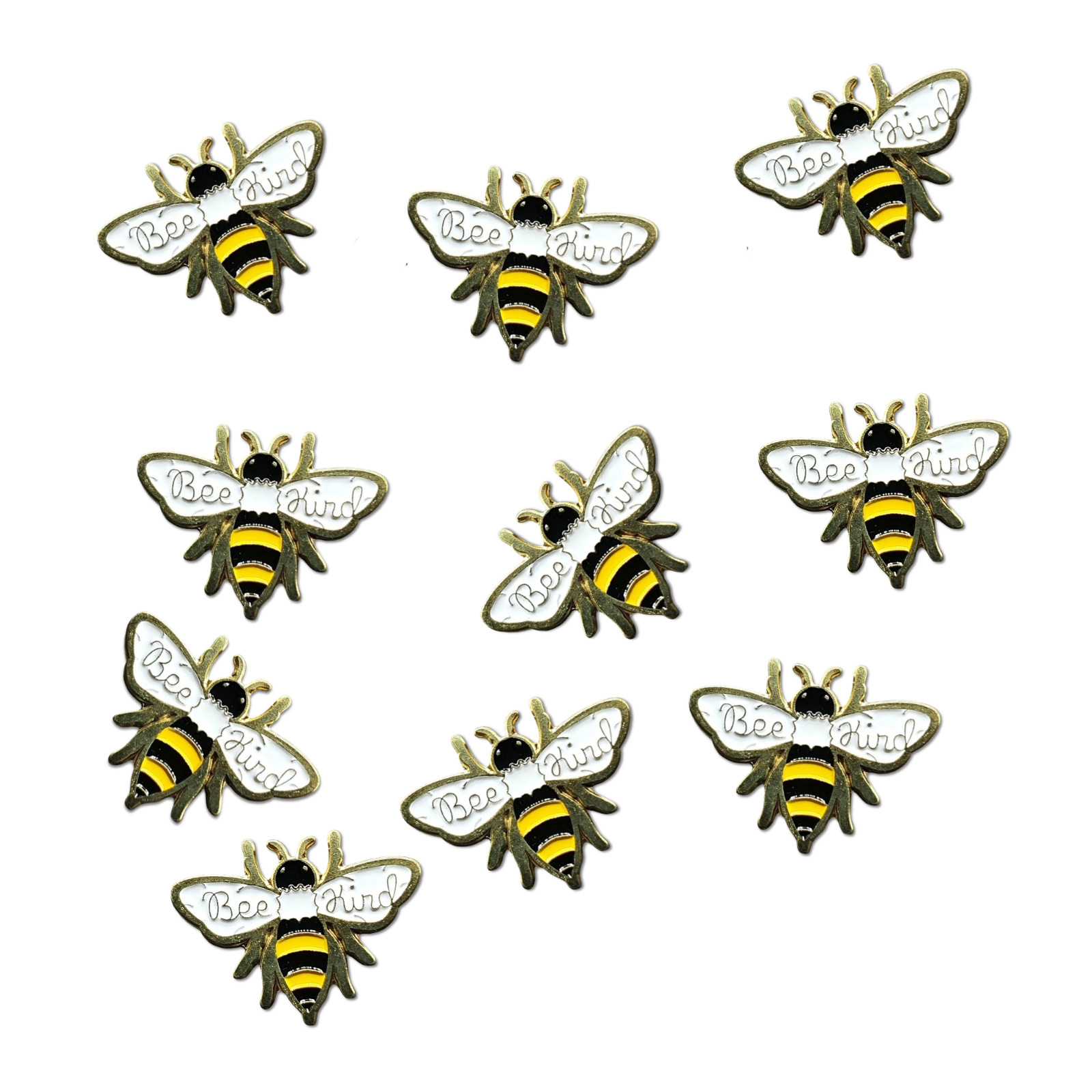 10 x Bee Kind Pin Badge Bumble Bee Gold Tone Metal Enamel Brooch Wholesale Lot