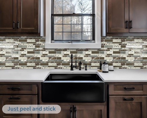 10Pck Brown Peel and Stick Self Adhesive Backsplash Wall Marble Tiles Stickers - Picture 9 of 9