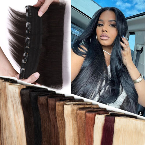 One Piece Clip in Hair Extensions 100% Remy Human Hair 3/4 Virgin Full Head  Weft | eBay