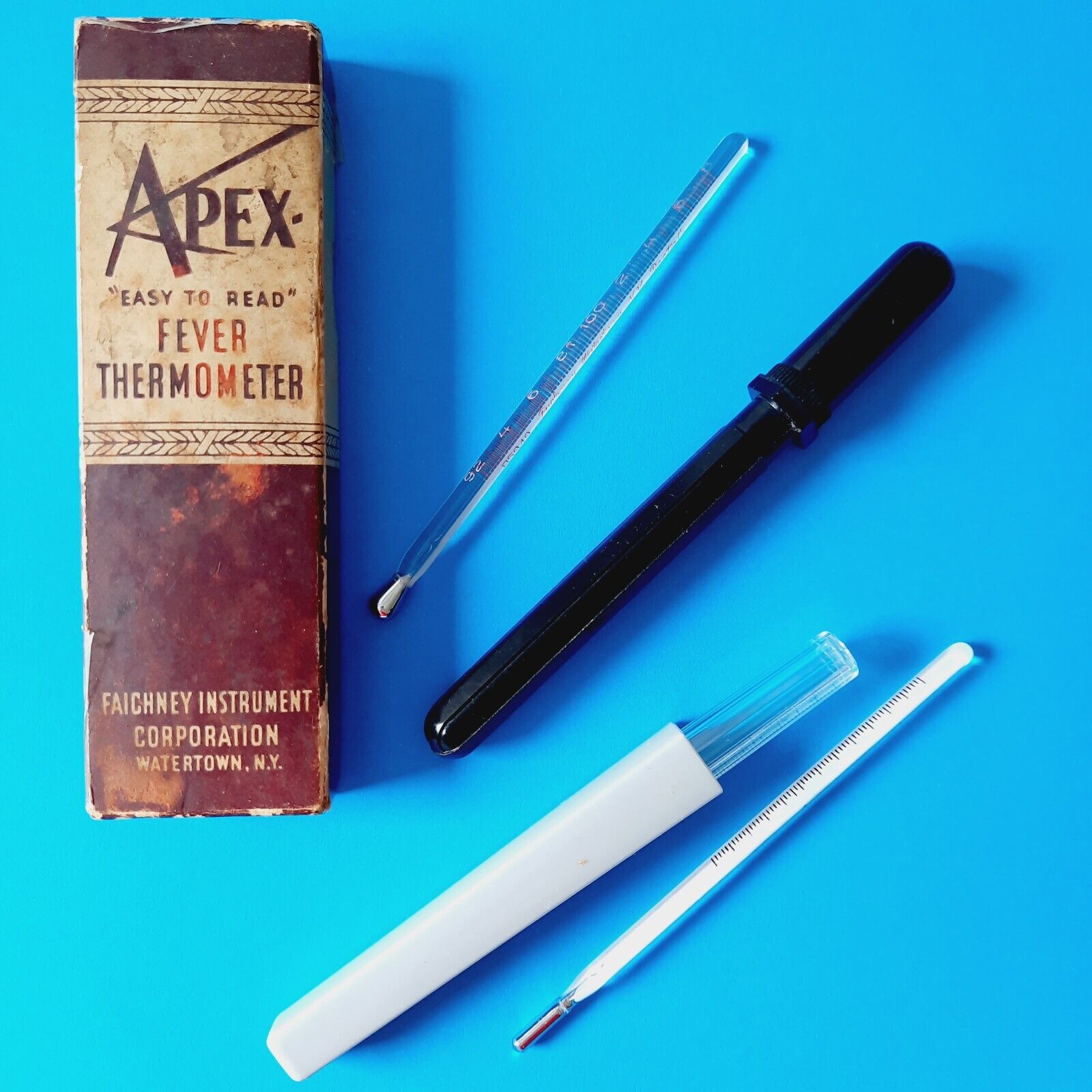 2 Vintage Fever Thermometers BD Oral G MFW IIII and Apex 313 Rectal with Box