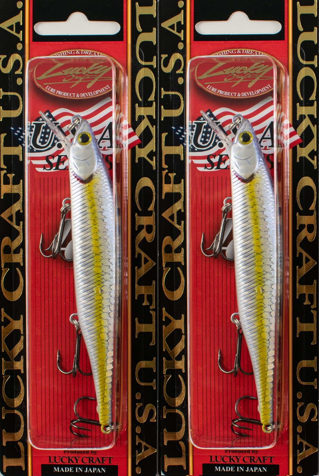 (LOT OF 2) LUCKY CRAFT LIGHTNING POINTER 110SP 1/2OZ ZEBRA MS CHART SHAD I8258