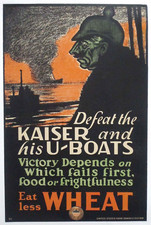 Vtg 1917 DEFEAT THE KAISER & HIS U-BOATS Anti-German 22x14 WWI Poster FREE SHIP