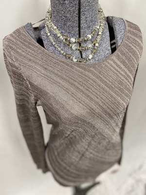INC Knit Top Beige Size S NEW Sparkle Sequin Asymmetrical Hem $89