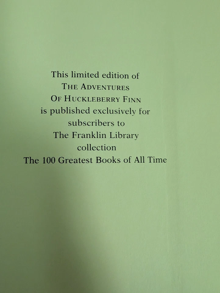 Twain Huckleberry Finn Franklin Library Leather  100 Greatest 1975 w/ Notes - Image 3 of 4
