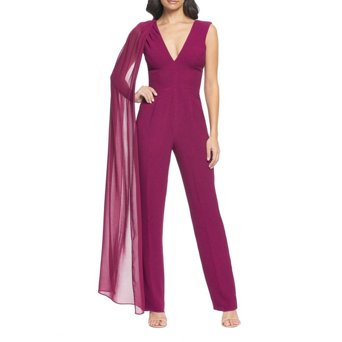dress the population jumpsuit Dress the Population Robbie Plunge Neck Jumpsuit, Dark Magenta, S