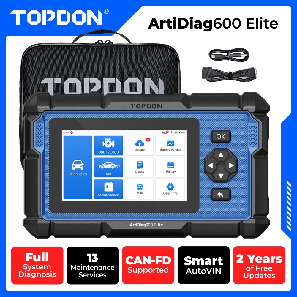 OBD2 Scanner, TOPDON ArtiDiag600 Code Reader, Scan Tool for Engine/SRS/ABS/at, Oil/EPB/SAS/TPMS Reset Throttle Matching Car Scanner, Aut（並行輸入品） : TOPDON ArtiDiag600 Elite, OBD2 Scanner, Full-System