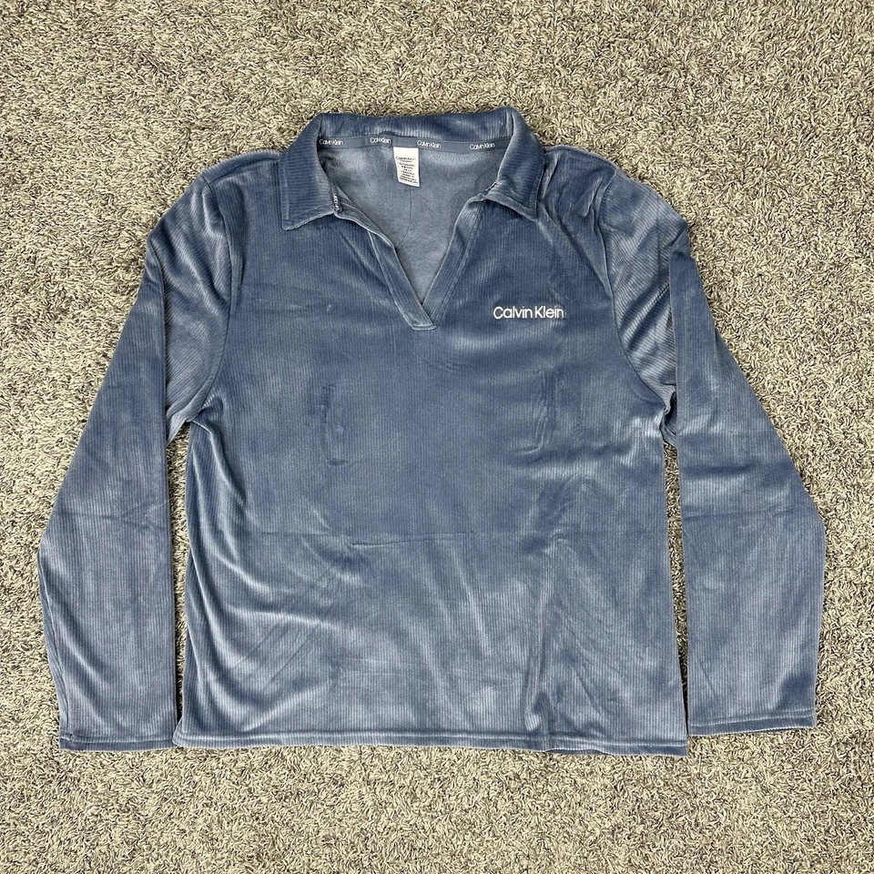 Conjunto de 2 piezas de ropa de dormir de terciopelo Calvin Klein logotipo exclusivo pijama azul para hombre talla XL Foto 3 de 4