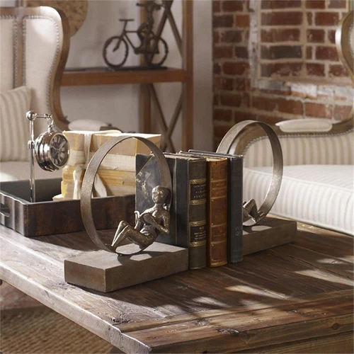 Uttermost Lounging Reader 2-Piece Metal MDF Bookend Set in Antiqued Silver/Gold - Picture 4 of 5