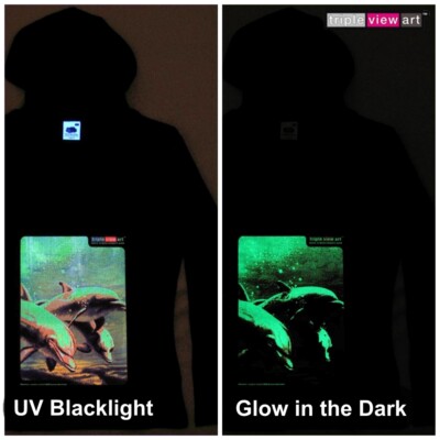 WOMENS HOOD T-SHIRT UV-Blacklight Glow-In-The-Dark Psychedelic Psy Goa Trance
