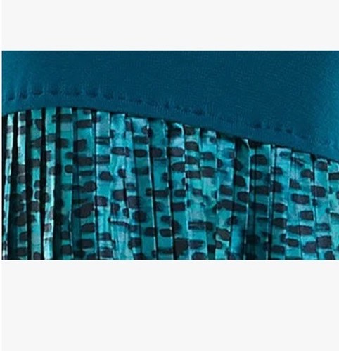 Nina Leonard Women’s Blue Green Long Sleeve V-Neck Knit Pleated Midi Dress M NWT - Picture 2 of 18