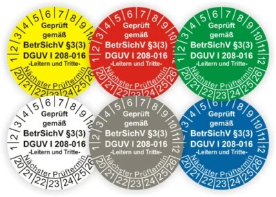 PRINTENGEL Prüfplaketten Leitern Tritte Prüfung DGUV BetrSichV Ø:20 - 30mm Staffelpreise