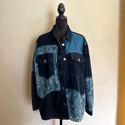 LOVE + HARMONY Novelty Patchwork Denim Chore Coat, Barn Jacket - M