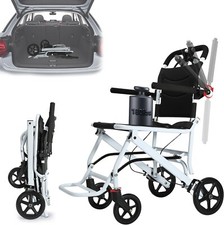 Lightweight Travel Wheelchair Foldable, Portable w/ Hand Brakes, 180lb Capacity