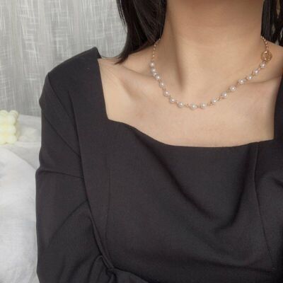 Simple Pearl and Chain Toggle Style Jewelry Choker Pendant Necklace New