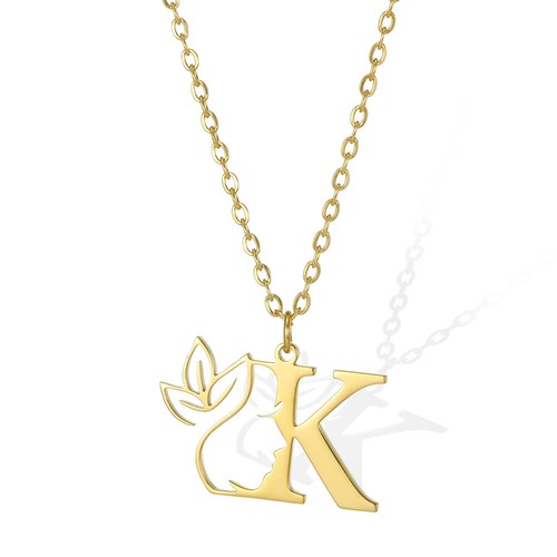 ✅ Collier Acier Inoxydable Lettre Prénom Fleur Femme pendentif initial Bijoux - Picture 15 of 30